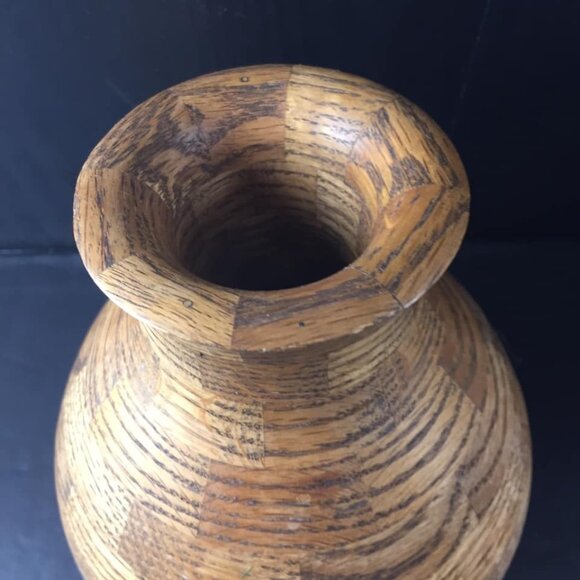 Wood Vase Oak Segmented Hand Turned Handmade 6 Inches - Picture 4 of 8
